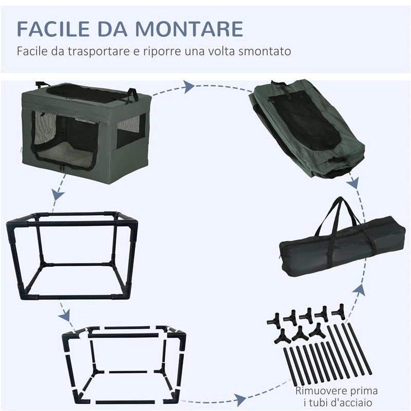 TRASPORTINO PER CANI MINI E GATTI CON CUSCINO, SACCA DI TRASPORTO E PORTE A RETE, 60X42X42 CM, GRIGIO