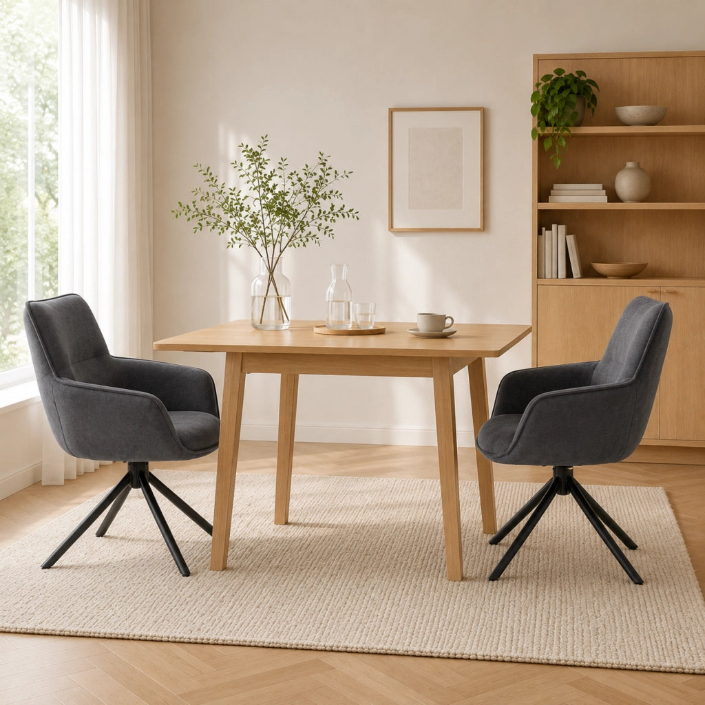 Set di 2 sedie da pranzo girevoli con braccioli in metallo grigio scuro