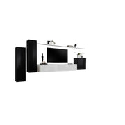 Set di mobili da soggiorno SWITCH I – Design moderno – Nero e bianco lucido – Mobile TV e contenitori sospesi