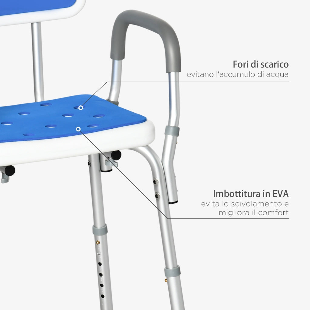 EasyComfort Sedia per Doccia con Imbottitura e Altezza Regolabile, Braccioli e Piedini a Ventosa