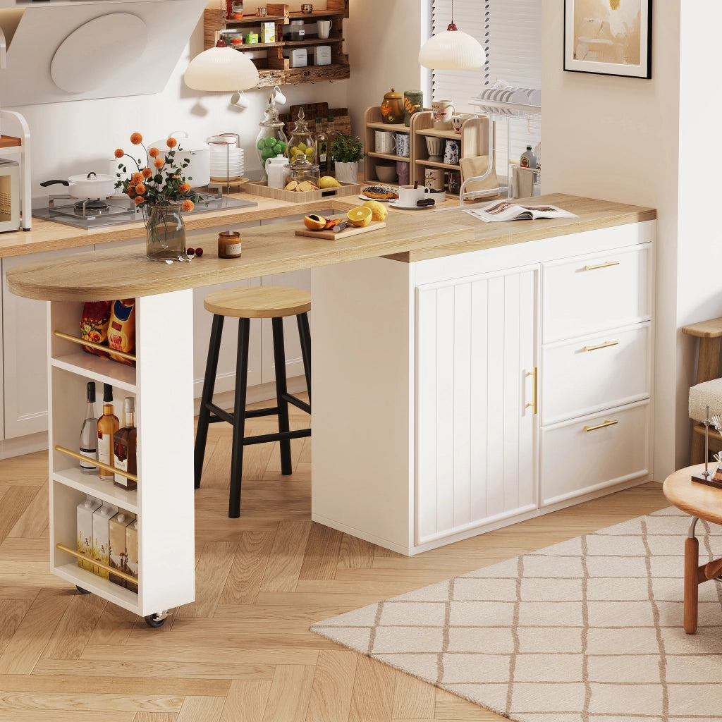 Tavolo Bar con Rotazione 360¡ã, Ripiani Regolabili e 3 Cassetti ¨C MINIMAL ¨C Nero/Bianco