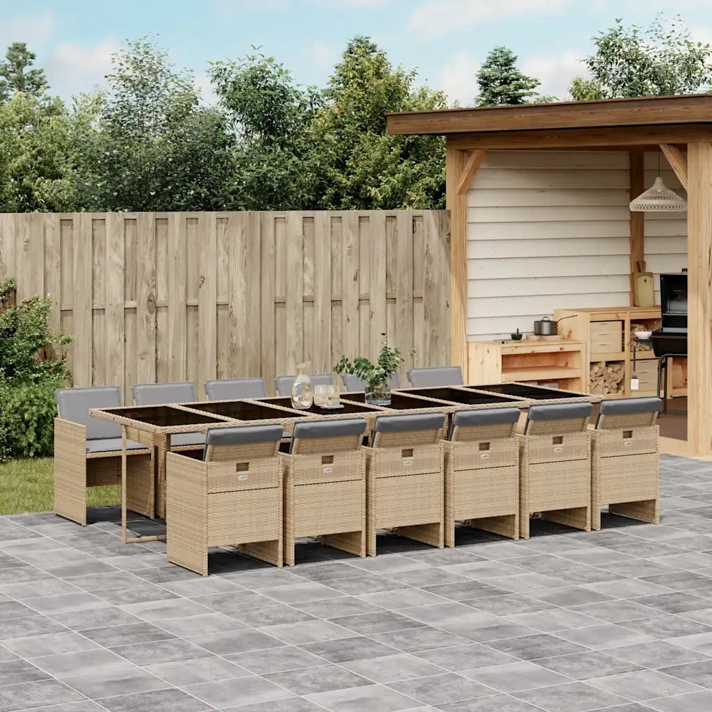 Set Pranzo da Giardino 13 pz con Cuscini Beige Misto Polyrattancod mxl 111191