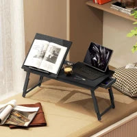 Tavolino da letto pieghevole e regolabile, in bambù con piano inclinabile 83,5x33x34cm Nero