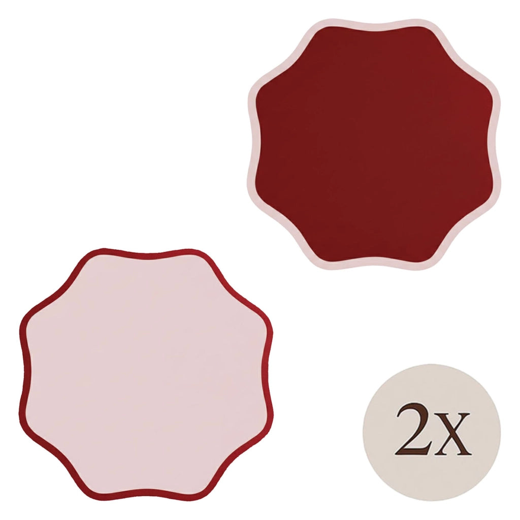 Hati, Tovaglietta Americana set da 2, Bordo Ondulato, Coppia Bicolore Made in Italy, 40x40 cm Rosso