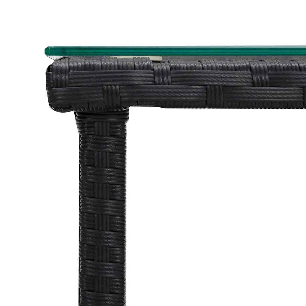 Tavolino | Tavolo laterale Nero 45x45x45 cm Polyrattan e Vetro Temperato
