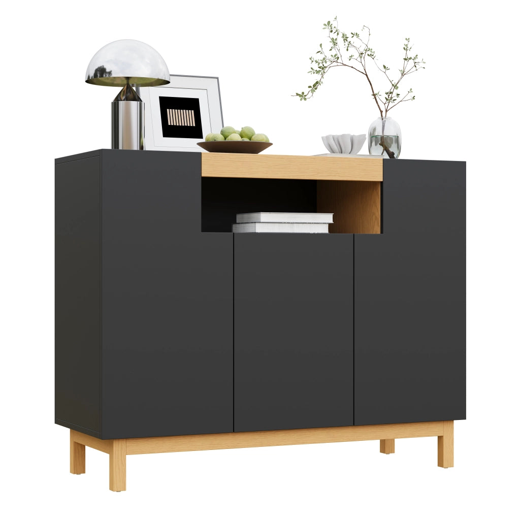 OKWISH Credenza con 3 Ante e 1 Vano Aperto, Stile Minimalista, per Soggiorno e Sala da Pranzo, 120.5 × 42 × 96 cm