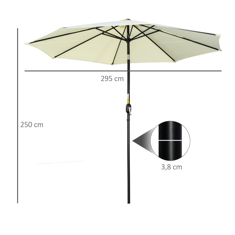 OMBRELLONE DA GIARDINO INCLINABILE A 8 STECCHE CON MANOVELLA IN METALLO E POLIESTERE Ø 295X250 CM BEIGE