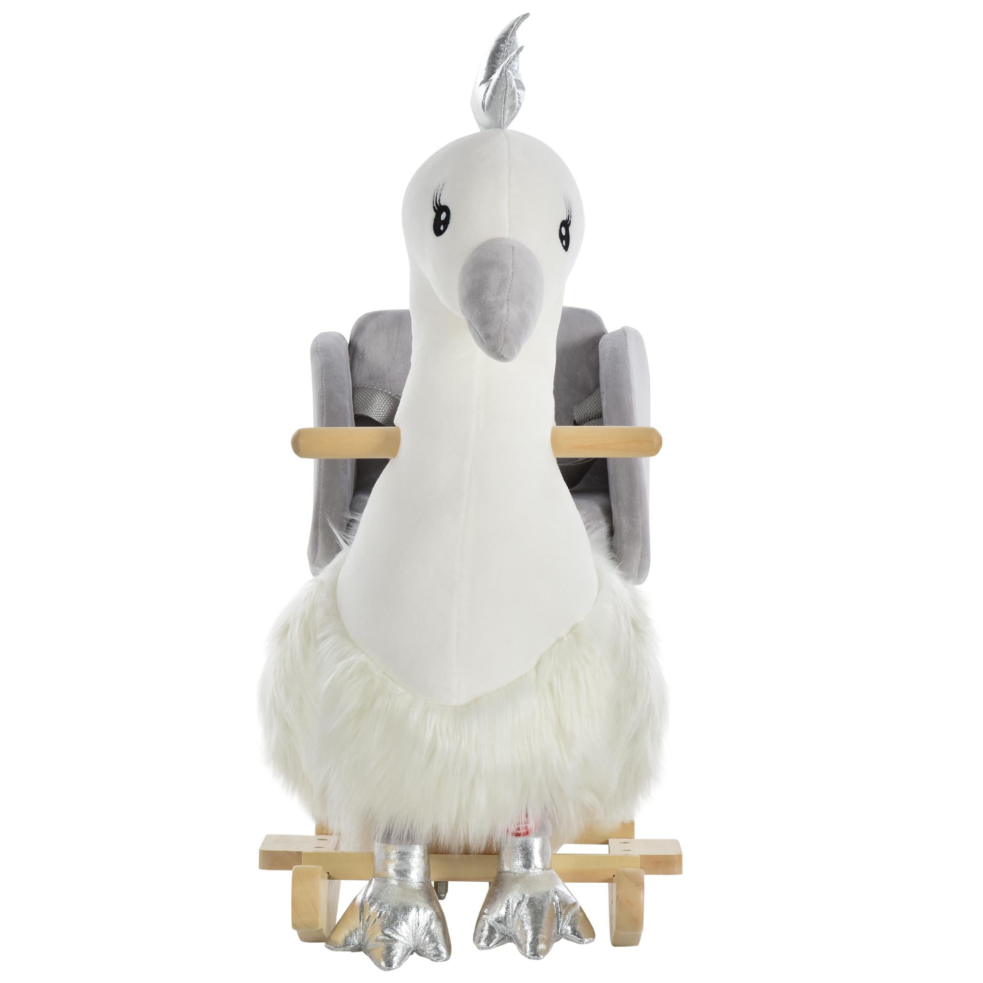 Dondolo per Bambini in Legno Cigno in Peluche   Bianco e Grigio