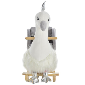 Dondolo per Bambini in Legno Cigno in Peluche   Bianco e Grigio