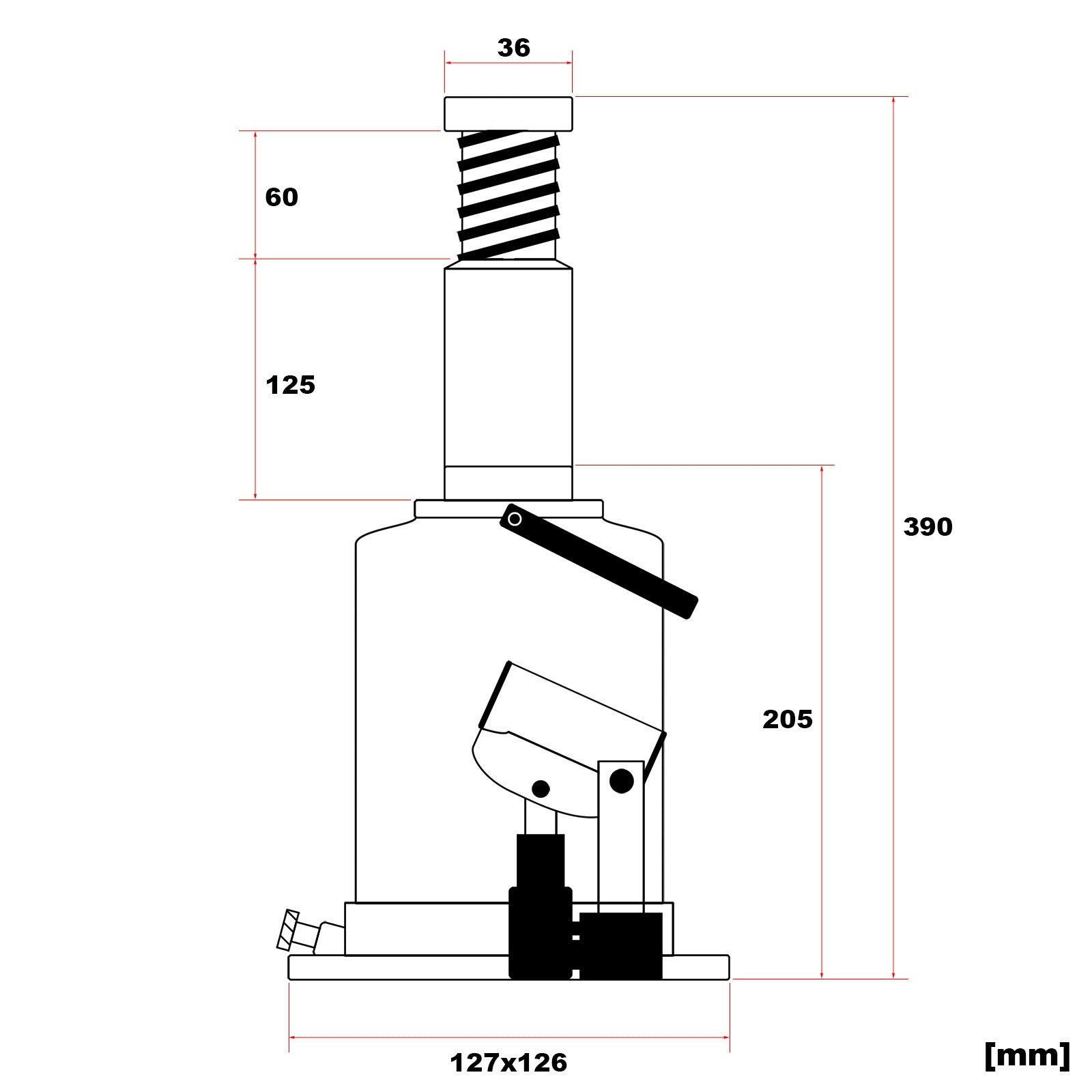 Cric a bottiglia da 10 t abbassamento lento 205-390 mm Martinetto idraulico