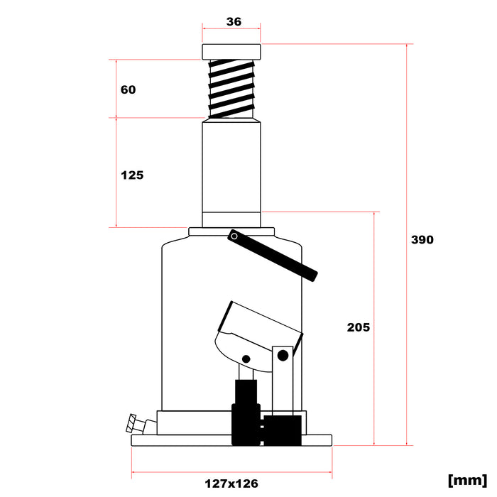 Cric a bottiglia da 10 t abbassamento lento 205-390 mm Martinetto idraulico