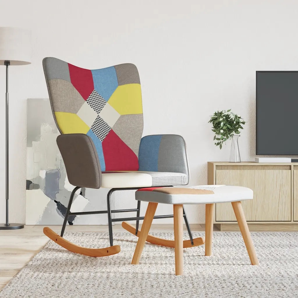 Sedia a Dondolo con Poggiapiedi in Tessuto Patchwork CFW8126411