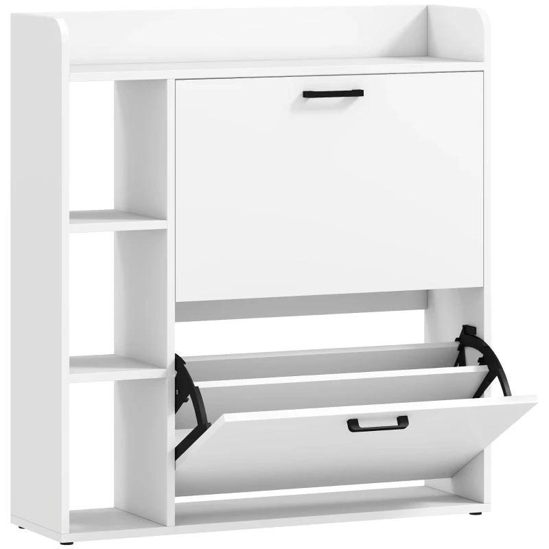 SCARPIERA SLIM CON 2 CASSETTI RIBALTABILI E 3 VANI APERTI, CAPACITÓ 15 SCARPE, 83X24X90.5 CM, BIANCO