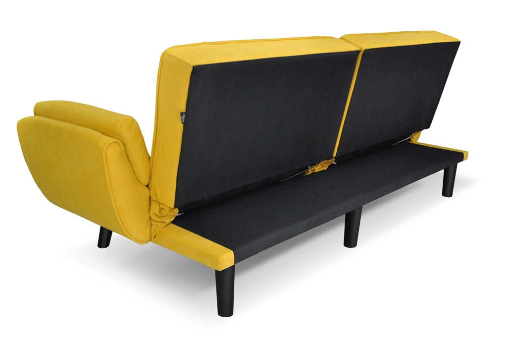 Divano letto clic clac in tessuto vellutato giallo piede nero - divano 3 posti - Ambra - DL-AM16FBC-PLN