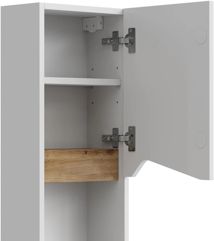 Mobile bagno Marelle, Bianco/Artisan, 30 x 67 cm con porta e scomparto aperto, per montaggio a parete per una conservazione salvaspazio