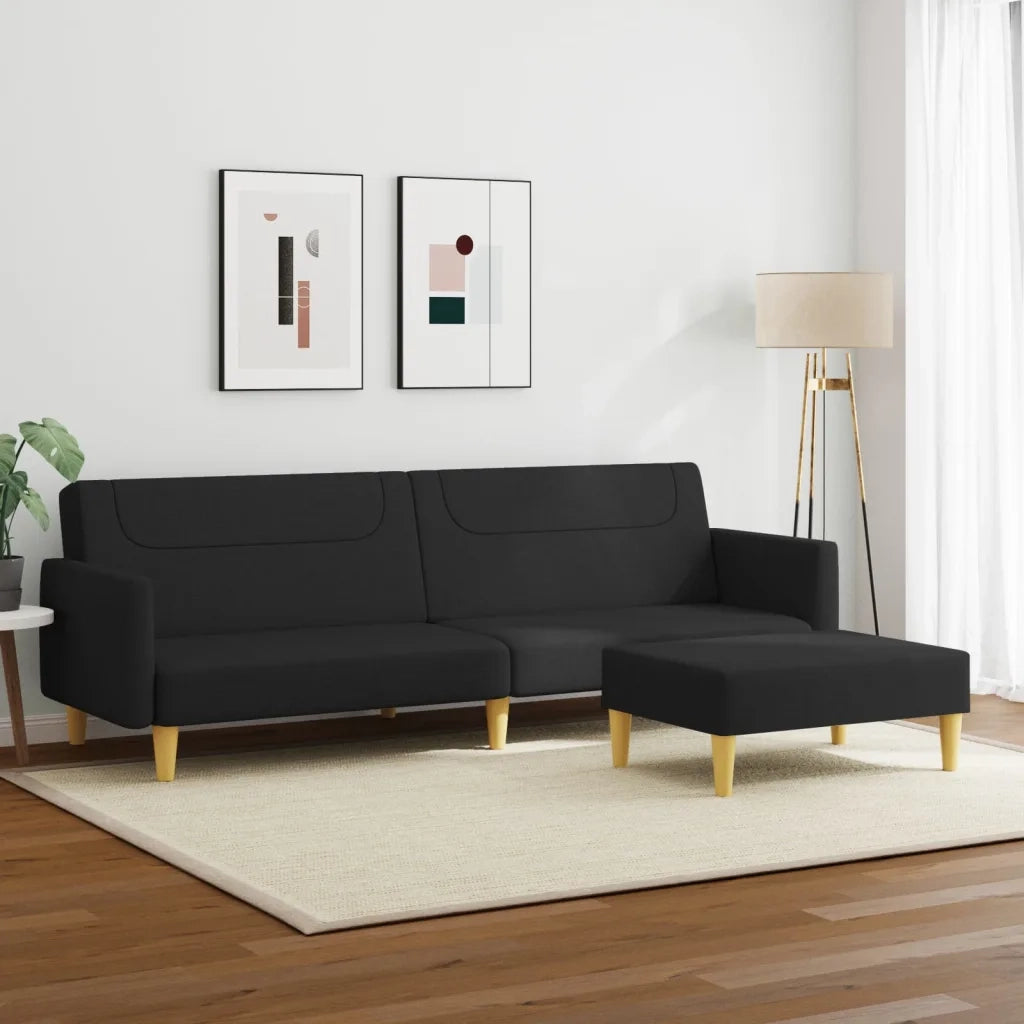 Divano Letto a 2 Posti con Poggiapiedi-Sofa Letto 2 Posti-Daybed Nero in Tessuto 268239