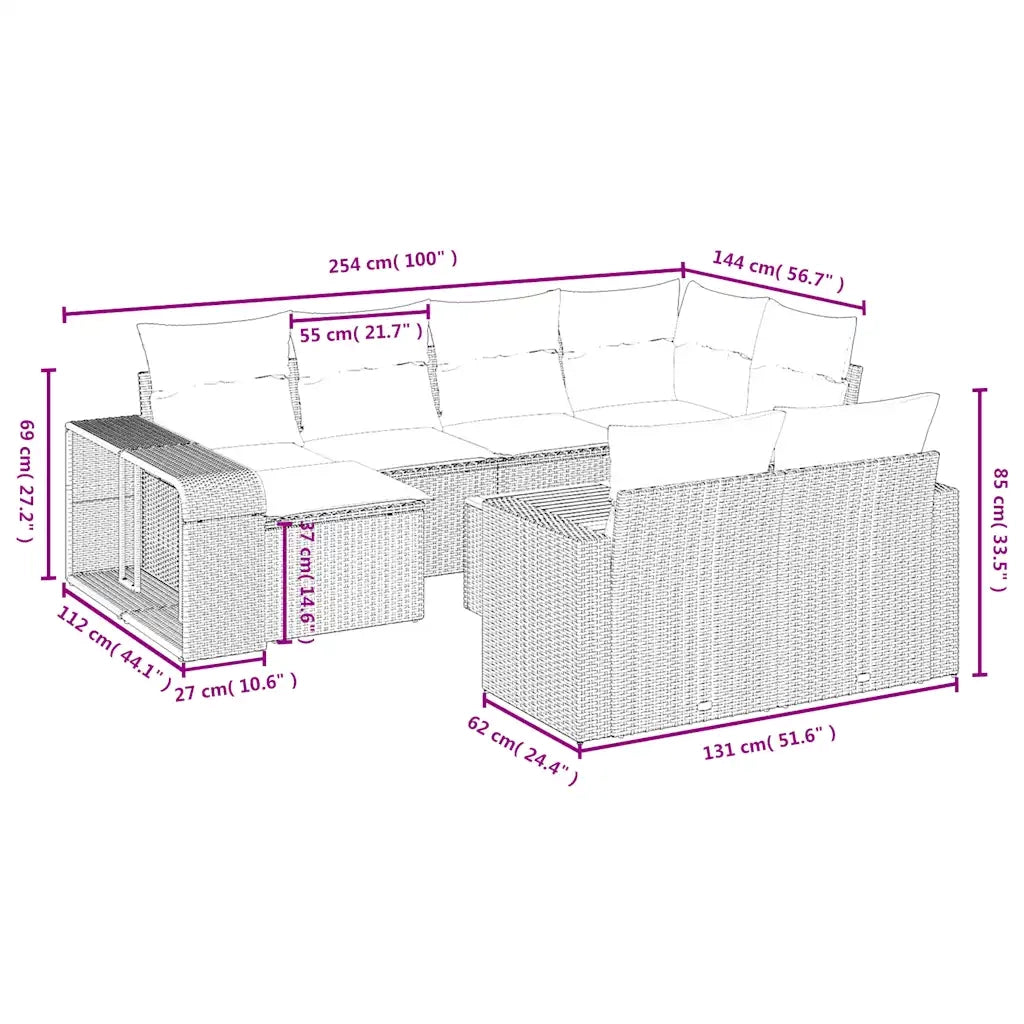 Set Divani da Giardino 11 pz con Cuscini Nero in Polyrattan 3228917