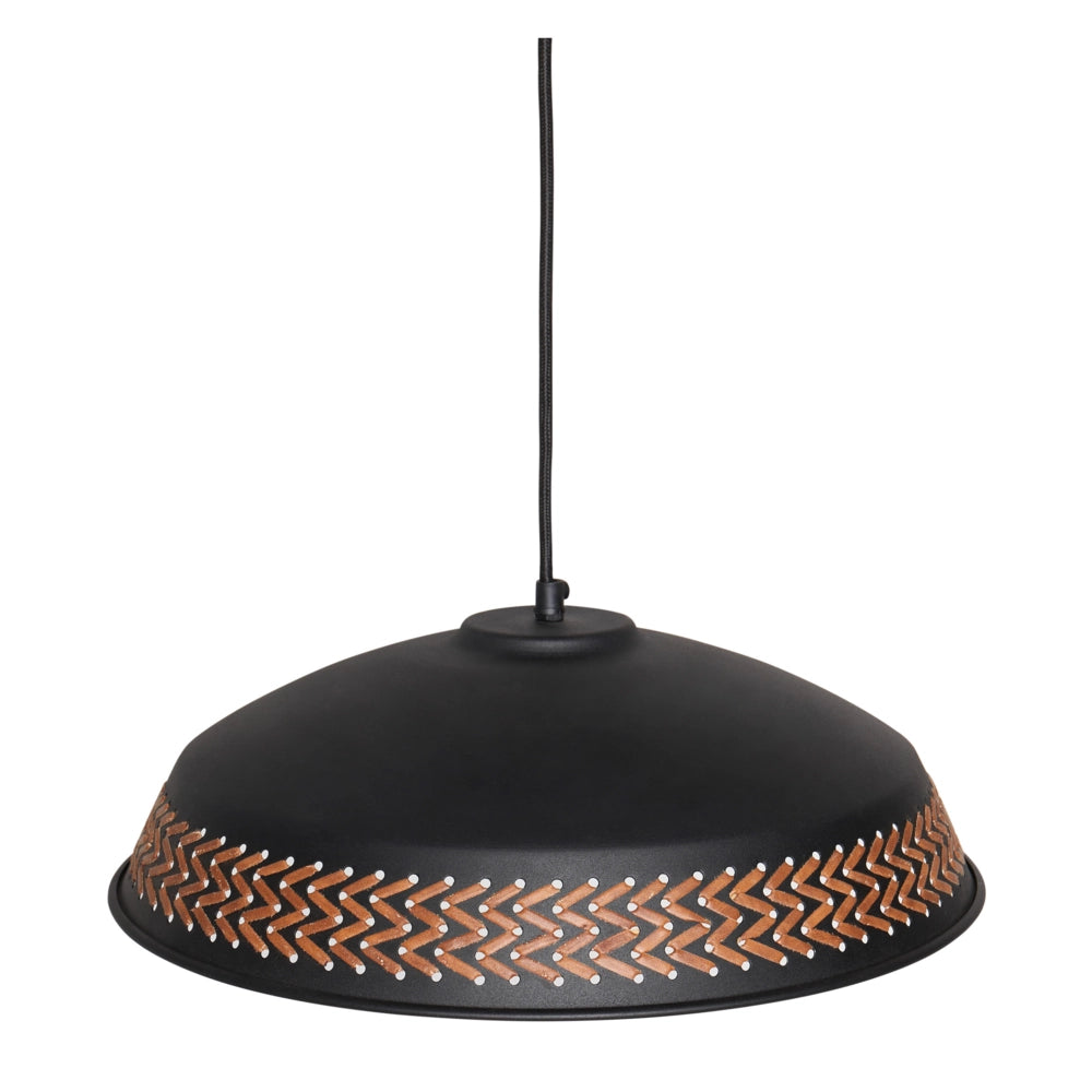 Lampada a sospensione in ferro nero con paralume a cupola in pelle PU Stile moderno e contemporaneo