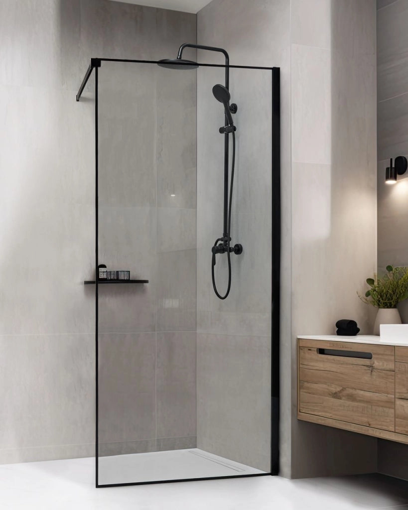 Schermo per doccia Vetro temperato Nero Cornice in acciaio inossidabile Bagno per ambienti umidi Box senza porta 90 x 190 cm