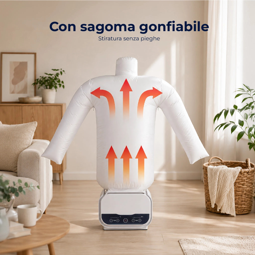 Manichino per Stirare e Asciugare Camicie 1200W, Stiratore e Ferro da Stiro Verticale Automatico con Timer 180 Min