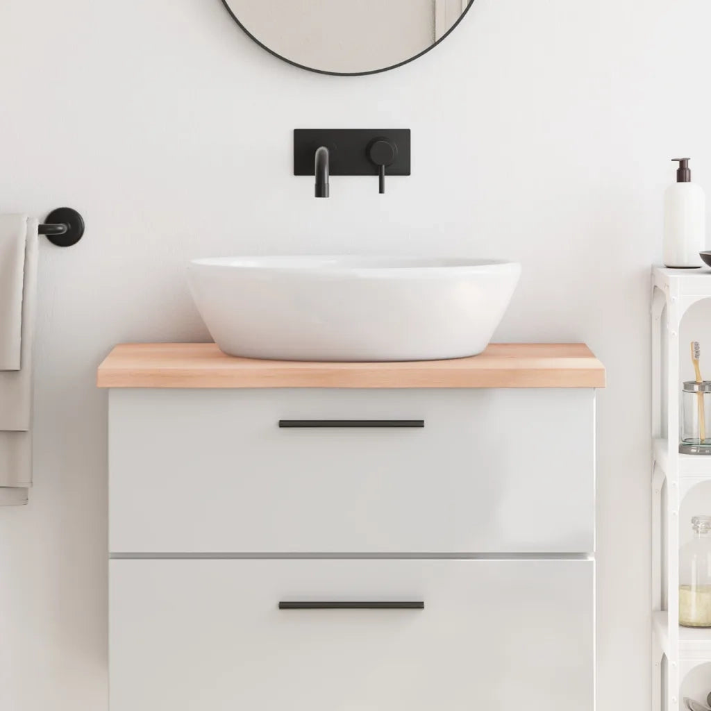 Piano Bagno 80x50x(2-4) cm in Legno Massello Non Trattato 3156024