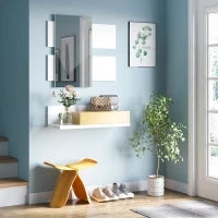 Set Mobili da Ingresso con Specchio 40x70cm e Cassetto in Legno con Fissaggio a Muro