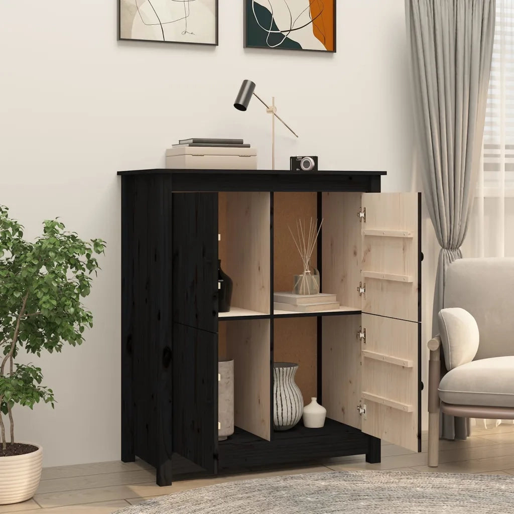 Credenza Nera 83x41,5x100 cm in Legno Massello di Pino 821511