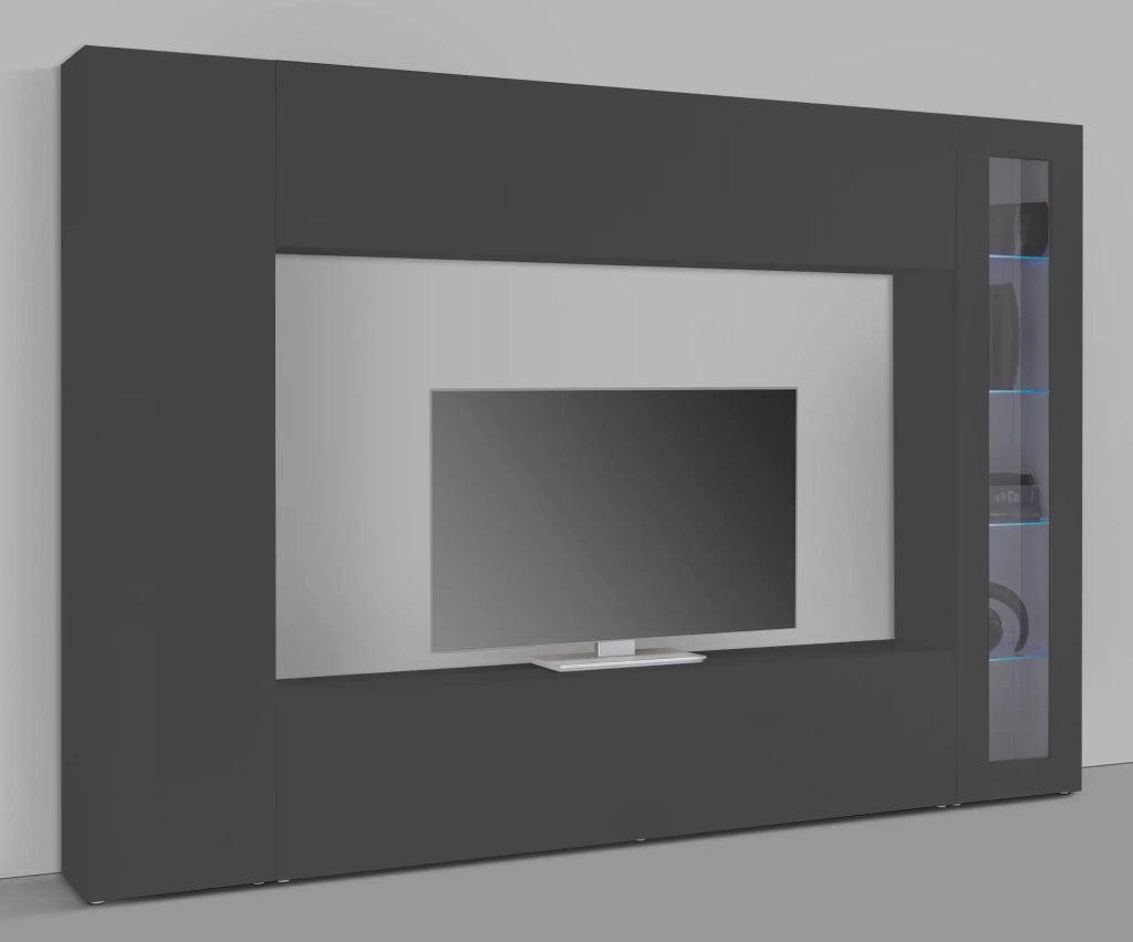 Parete attrezzata moderna porta TV vetrina pensile armadio Note Ledge antracite
