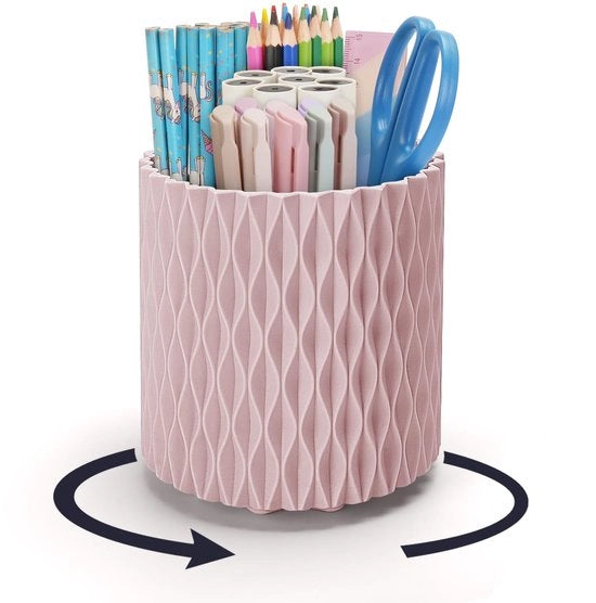 Organizzatore per penne, organizzatore per ufficio a forma di vetrata con funzione di rotazione 360°, astuccio per penne con 5 compartimenti come organizzatore per ufficio per bambini per ufficio, scuola, casa e materiali artistici (rosa scuro)