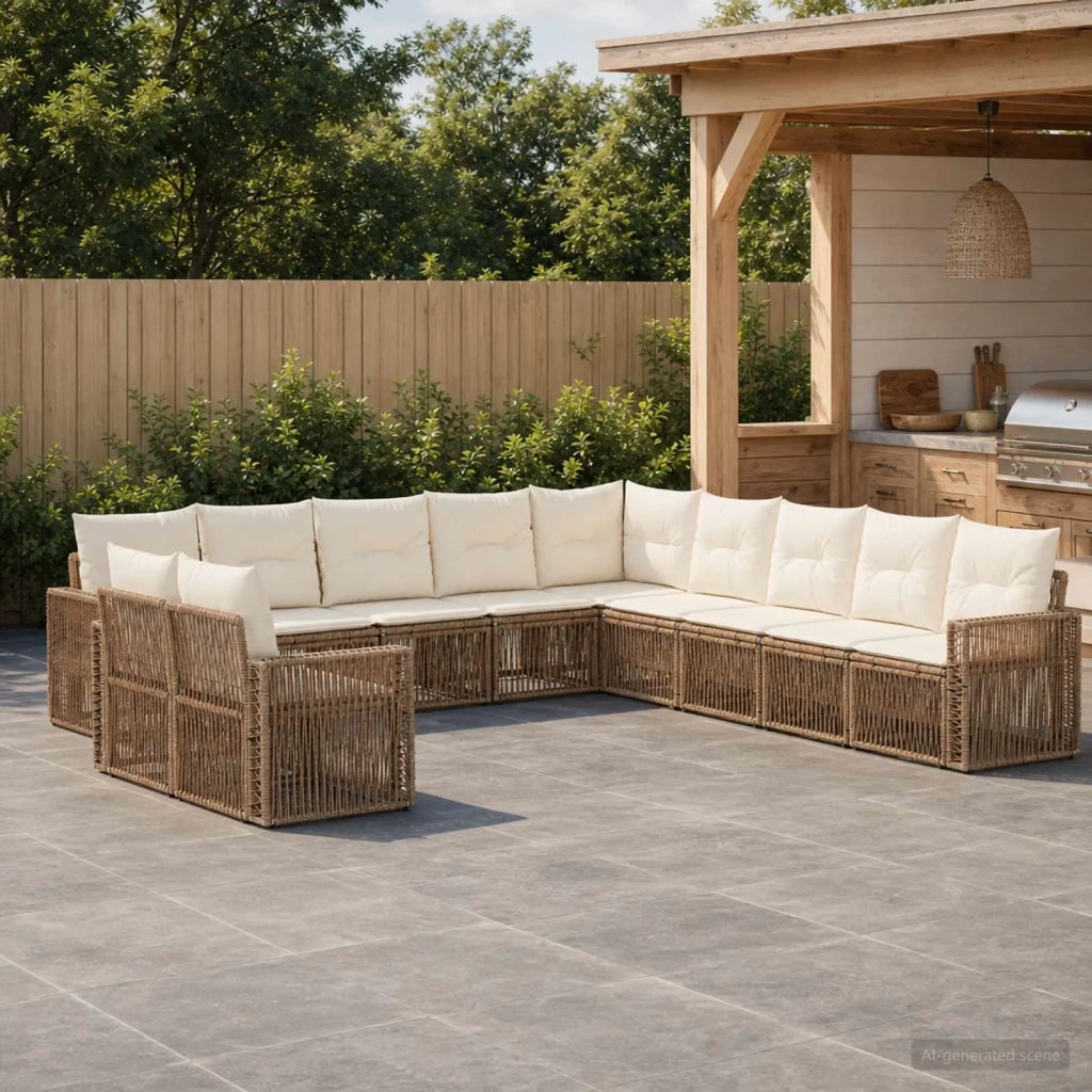 Set Divano da Giardino 11 pz Beige e Bianco Crema polyrattan 3435177