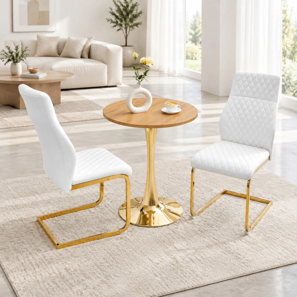 Tavolo e sedie 60 cm in MDF effetto legno bianco e oro per 2 persone