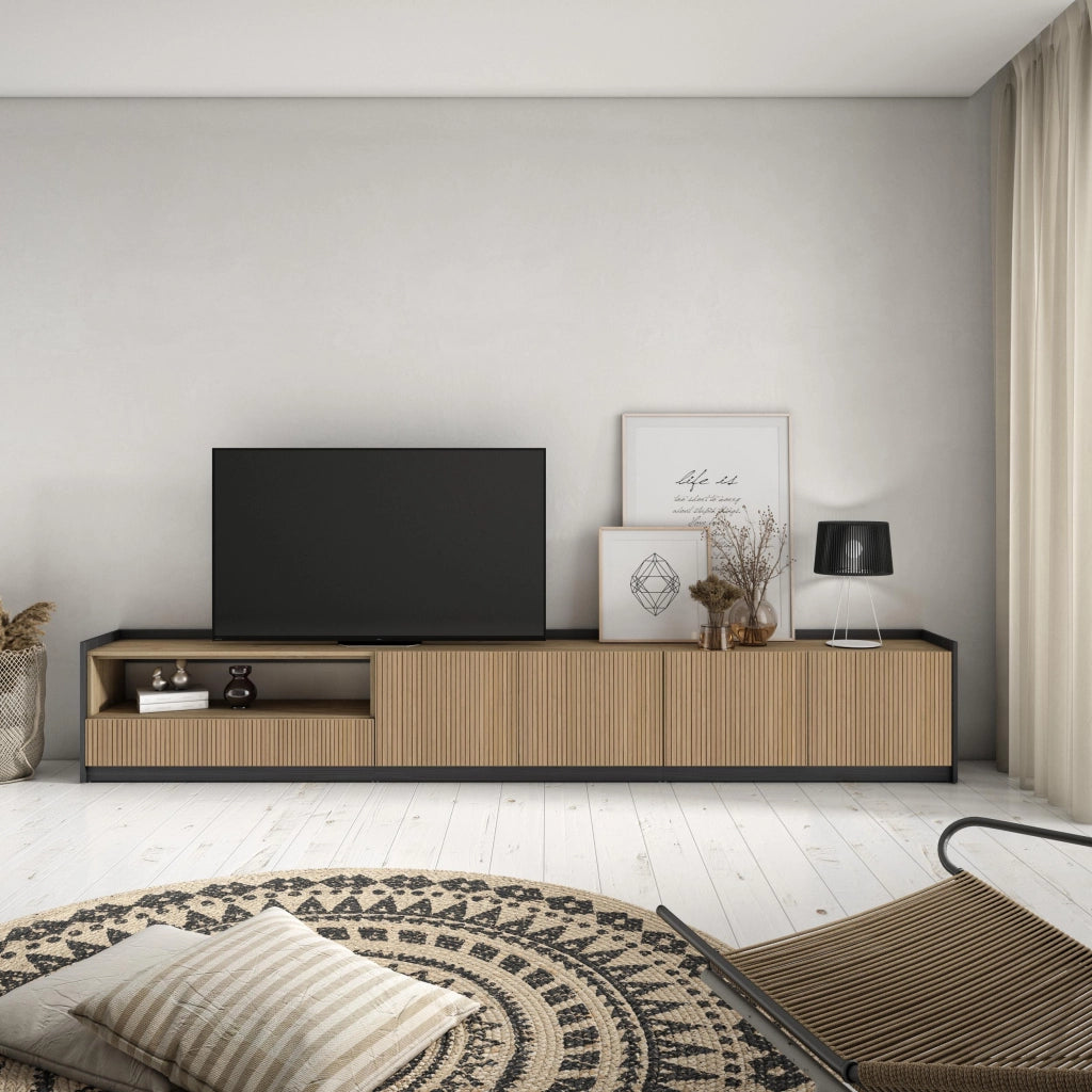 Mobile TV Soggiorno, 310x50x37 cm, Per TV fino a 80", Mobile Soggiorno, Rovere e nero