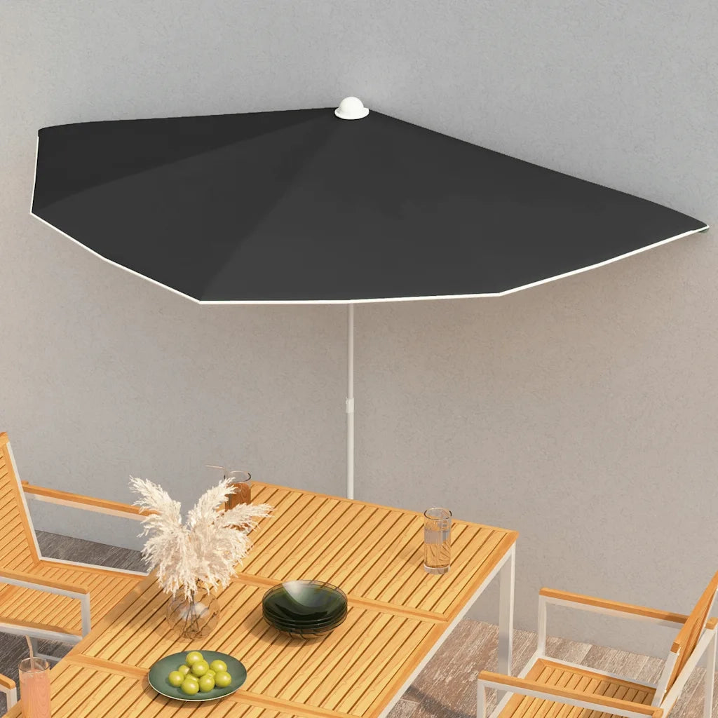 Ombrello | Parasolne Semicircolare da Giardino con Palo 180x90 cm Nero