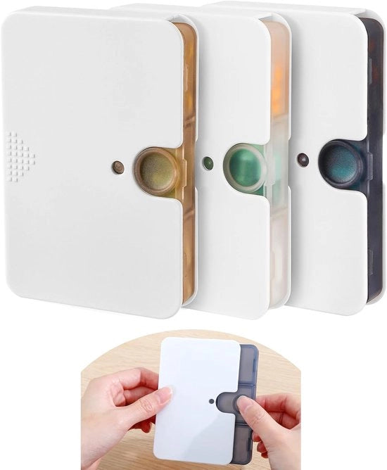 Pillendoos portatile in 3 colori misti, contenitore per pillole con 6 compartimenti per tasca o taschino - dispenser per pillole portatile per casa e viaggio, semi-trasparente.