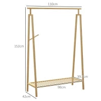 Appendiabiti a Doghe in Bambù con Gruccia Laterale e Spazio per Scarpe, 110x42x152 cm, color Legno