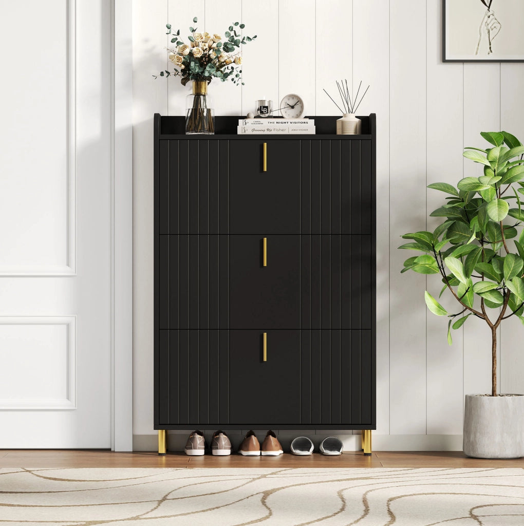 Scarpiera nera opaca con 3 ante a ribalta, 80×23×123,5 cm
