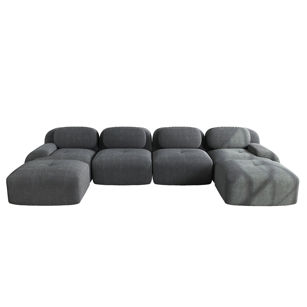 Divano a U senza montaggio - Xylo - Velluto traspirante, braccioli XL, 32D, grigio