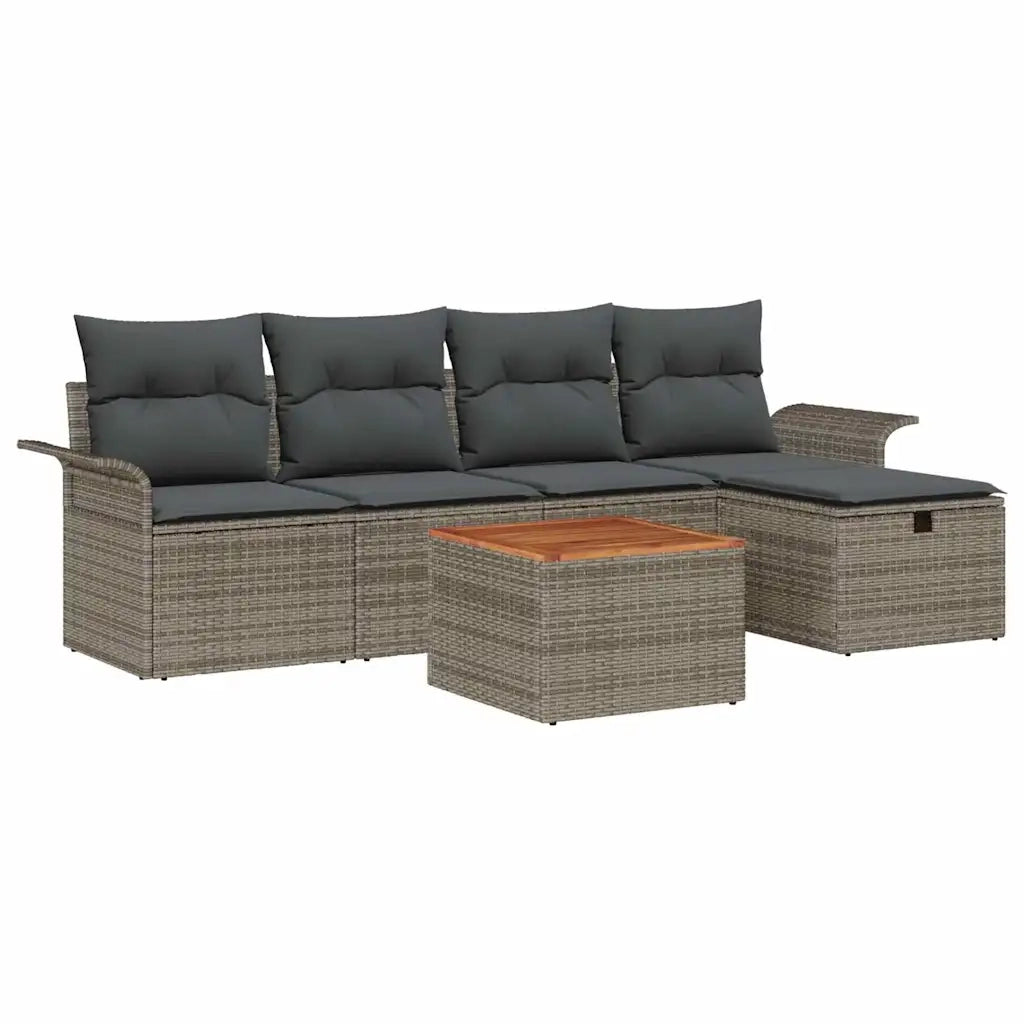 Set Divano da Giardino con cuscino 6 pcs Grigio Poly Rattan