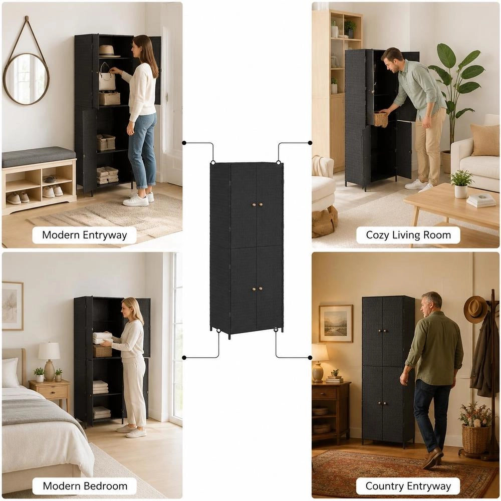Garden Cabinet, Black, 59x40x180 Cm, Poly Rattan