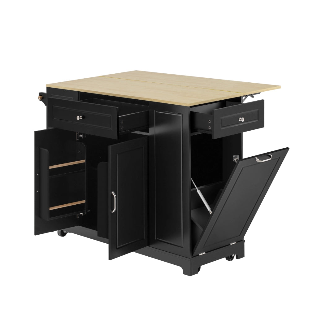 Isola da Cucina con 2 Ante; Ripiani Regolabili; Piano Pieghevole; Prese e Ruote; Cucina 131.8x40-70x93.3 cm