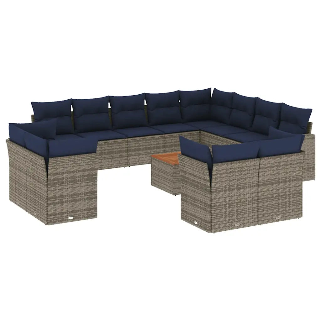 Set Divani da Giardino 13 pz con Cuscini Grigio in Polyrattan