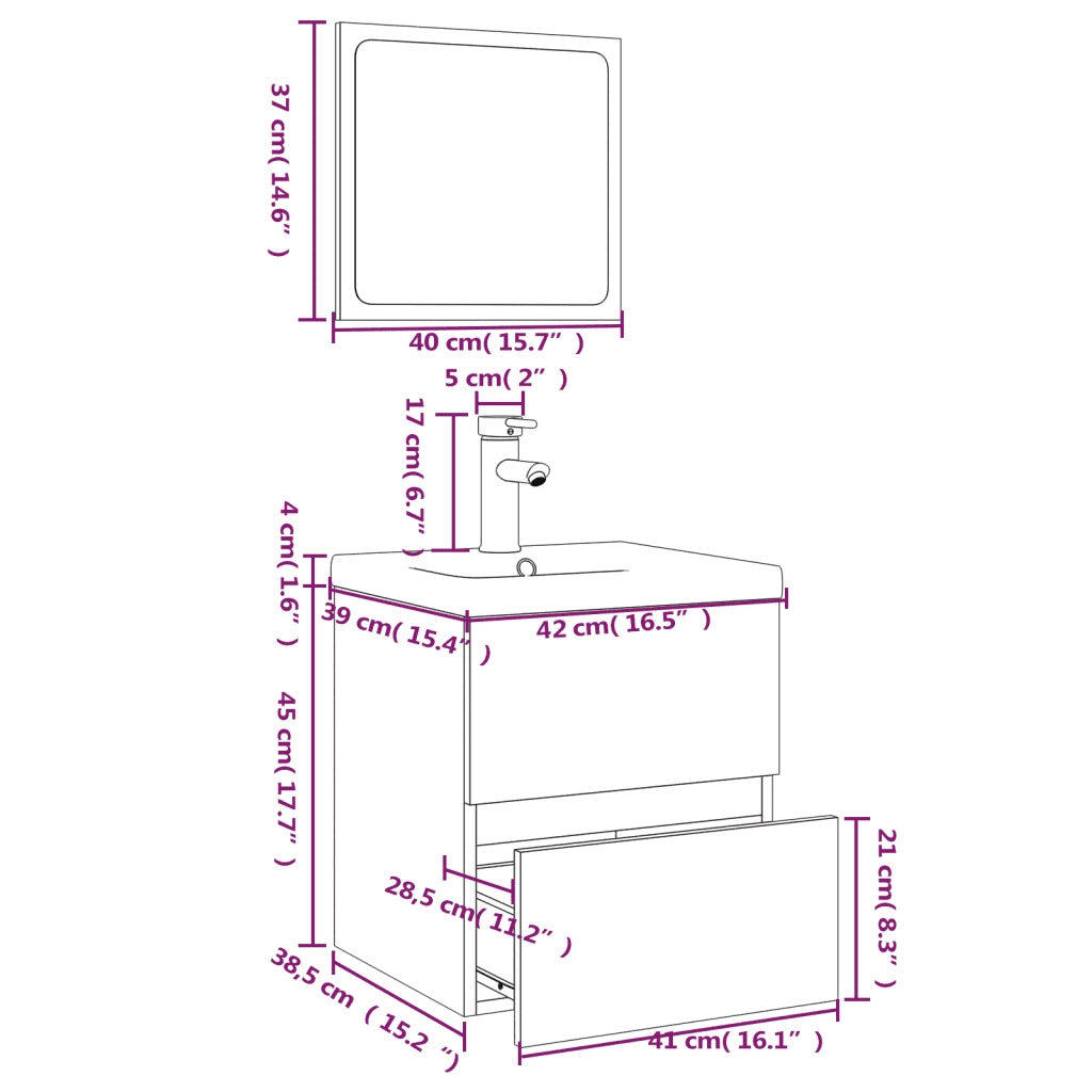 Set di Mobili da Bagno Rovere Fumo in Legno Multistrato 3152864