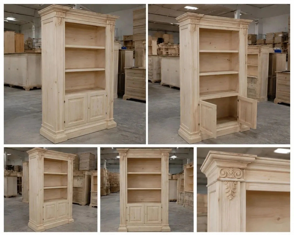 Libreria classica 2 porte 2 ripiani in legno grezzo l.145 p.50 h.202 (407) - Mobili 2G