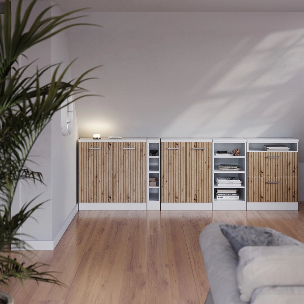 Mobile sottotetto Rion Rovere artigianale/Bianco 60 x 83.8 cm con 2 cassetti, carcassa 60 cm profondità Vicco