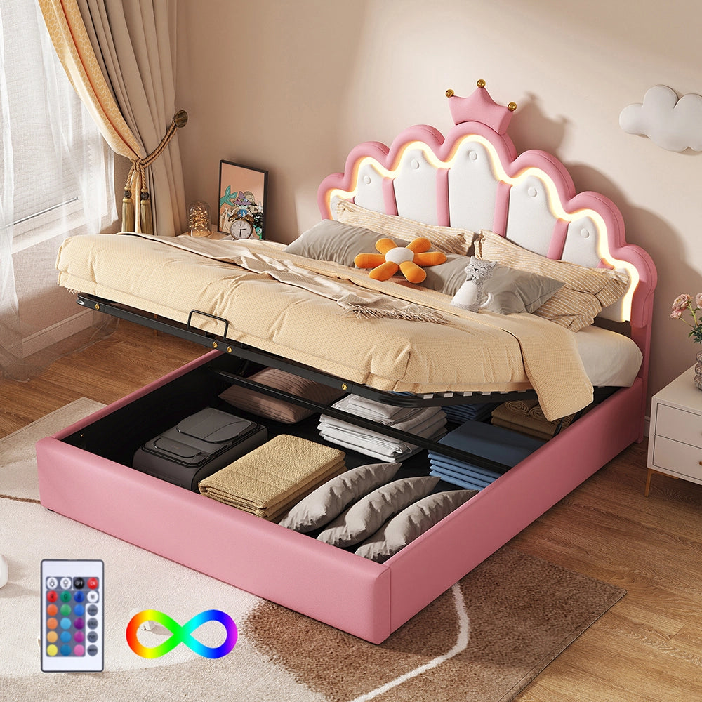 Letto a scomparto 140x200 cm - Xylo - LED regolabile imbottitura morbida rosa