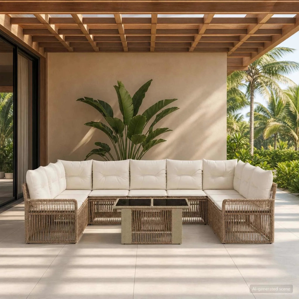 Set Divano da Giardino 10 pz Beige e Bianco Crema polyrattan 3436686