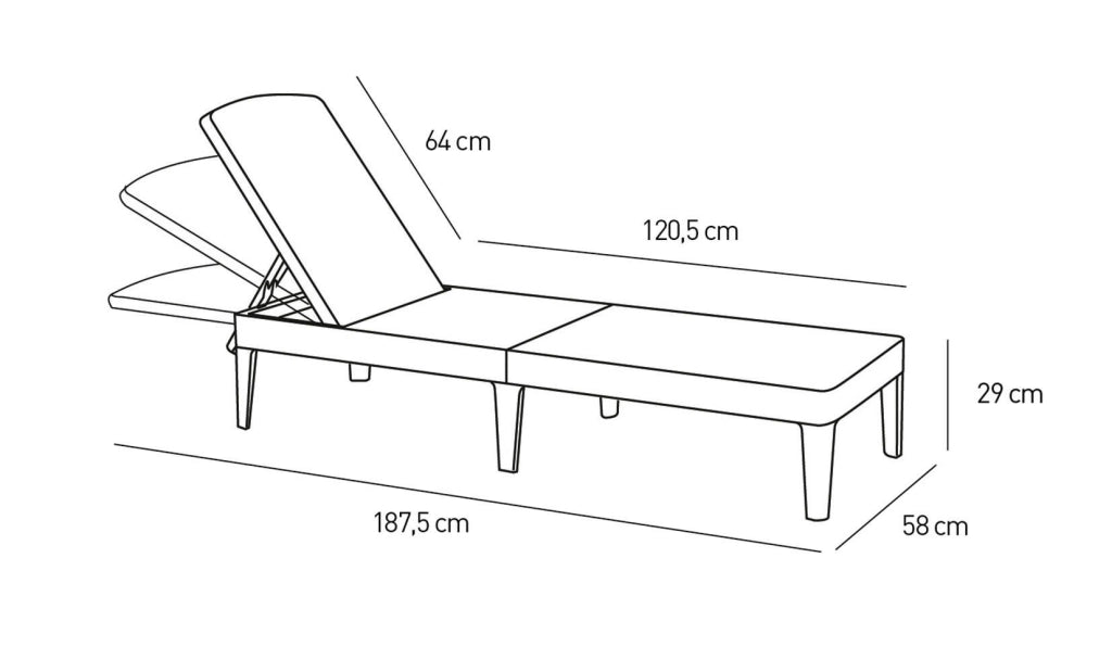 Lettino prendisole Glace, Sdraio da giardino, Letto pieghevole outdoor, Sedia reclinabile, 188x58 h29 cm, Antracite