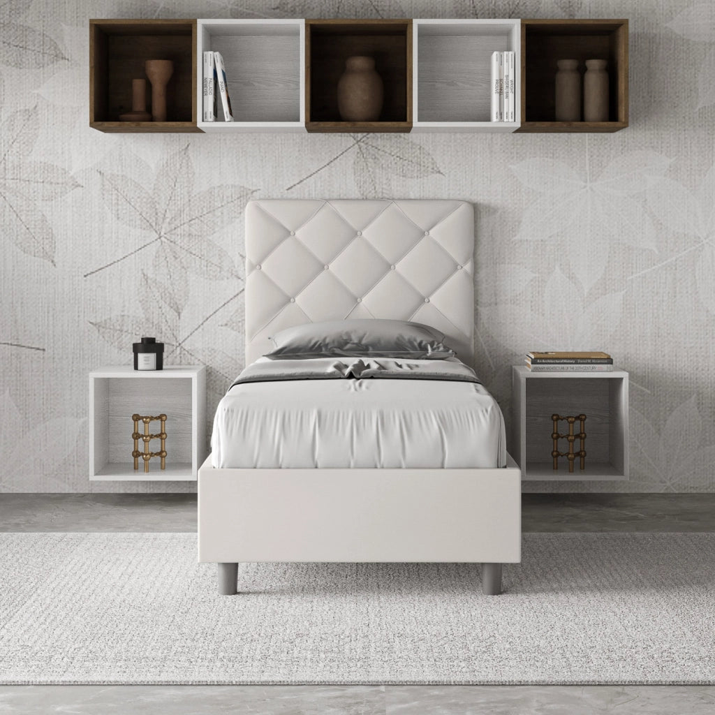 BS COM Letto singolo senza rete imbottito 80x210 similpelle bianco