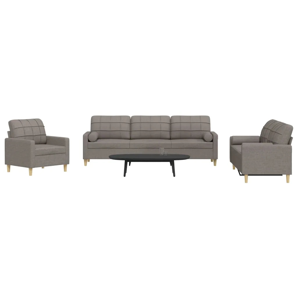 Set Divani 3 pz con Cuscini Decorativi Tortora in Tessuto 3278310
