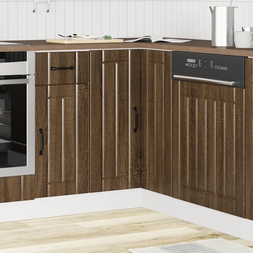 Mobile Base ad Angolo Cucina-Base ad Angolo Cucina Lucca Rovere Marrone in Truciolato